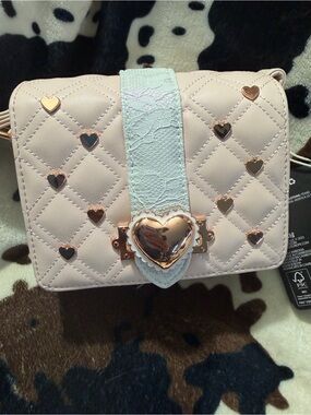 Loungefly Quilted Pale Pink Crossbody with Rose Gold Hearts